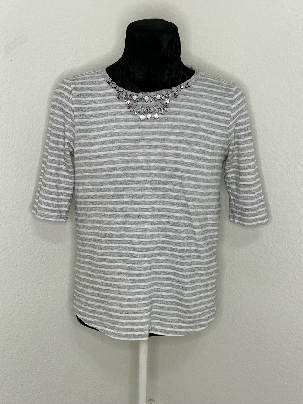 J.Crew Striped Jeweled Neckline Top Medium